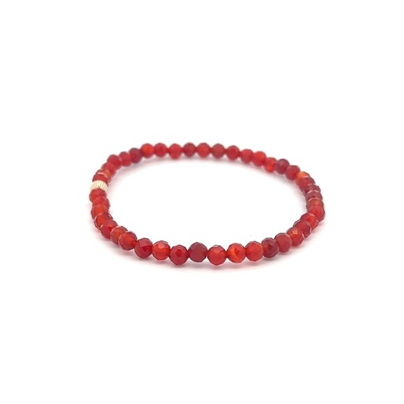 Gemstones Carnelian Microfaceted Mini 4mm Stretch Bracelet 14k Corrugated Bead - Picture 5 of 5